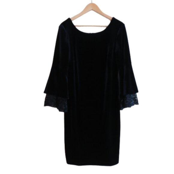 FRANK LYMAN Navy Blue Velvet Morticia Addams Bell Sleeve Dark Whimsigoth Dress - Picture 2 of 10